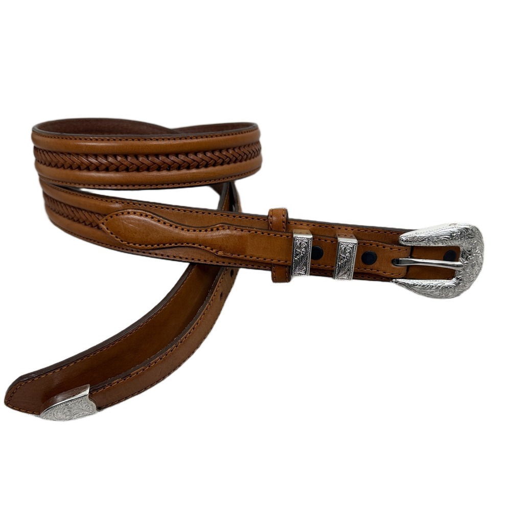 Tony Lama Leather Belt 40 Mens Tan Silver Buckle Ranger Keepers Western Cowboy